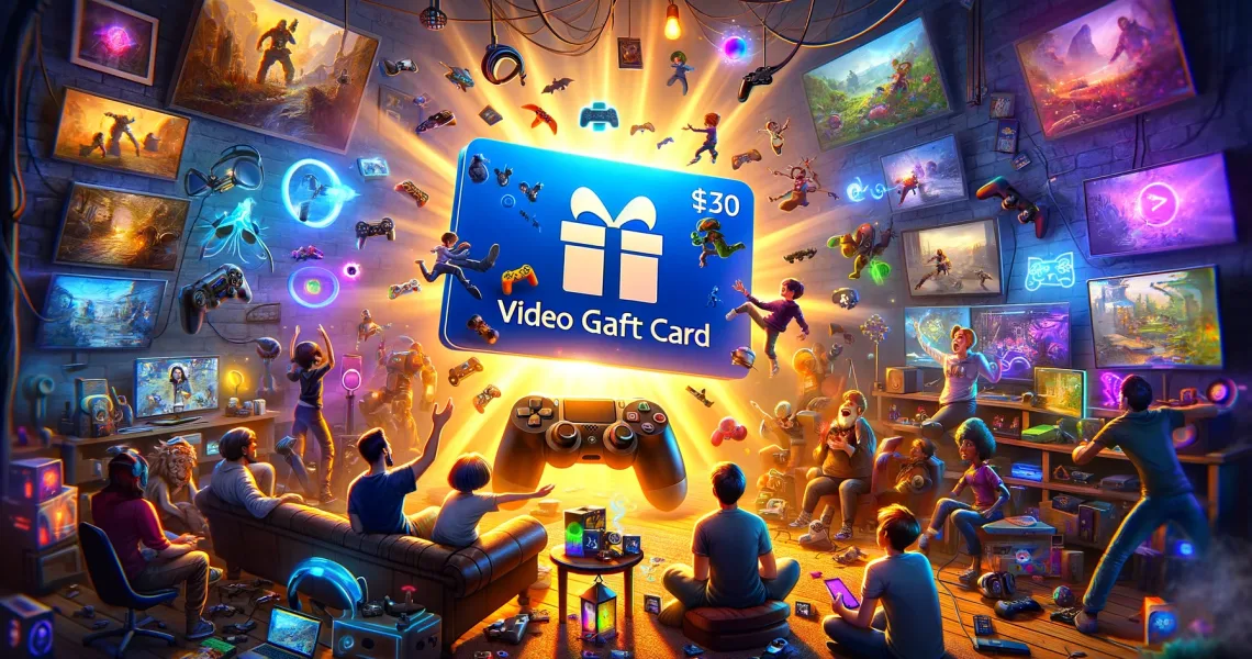 DALL·E-2024-03-28-02.56.28-Imagine-a-vibrant-and-engaging-image-that-symbolizes-why-video-game-gift-cards-are-the-perfect-gift-for-any-gamer-suitable-for-a-blog-post.-The-scene